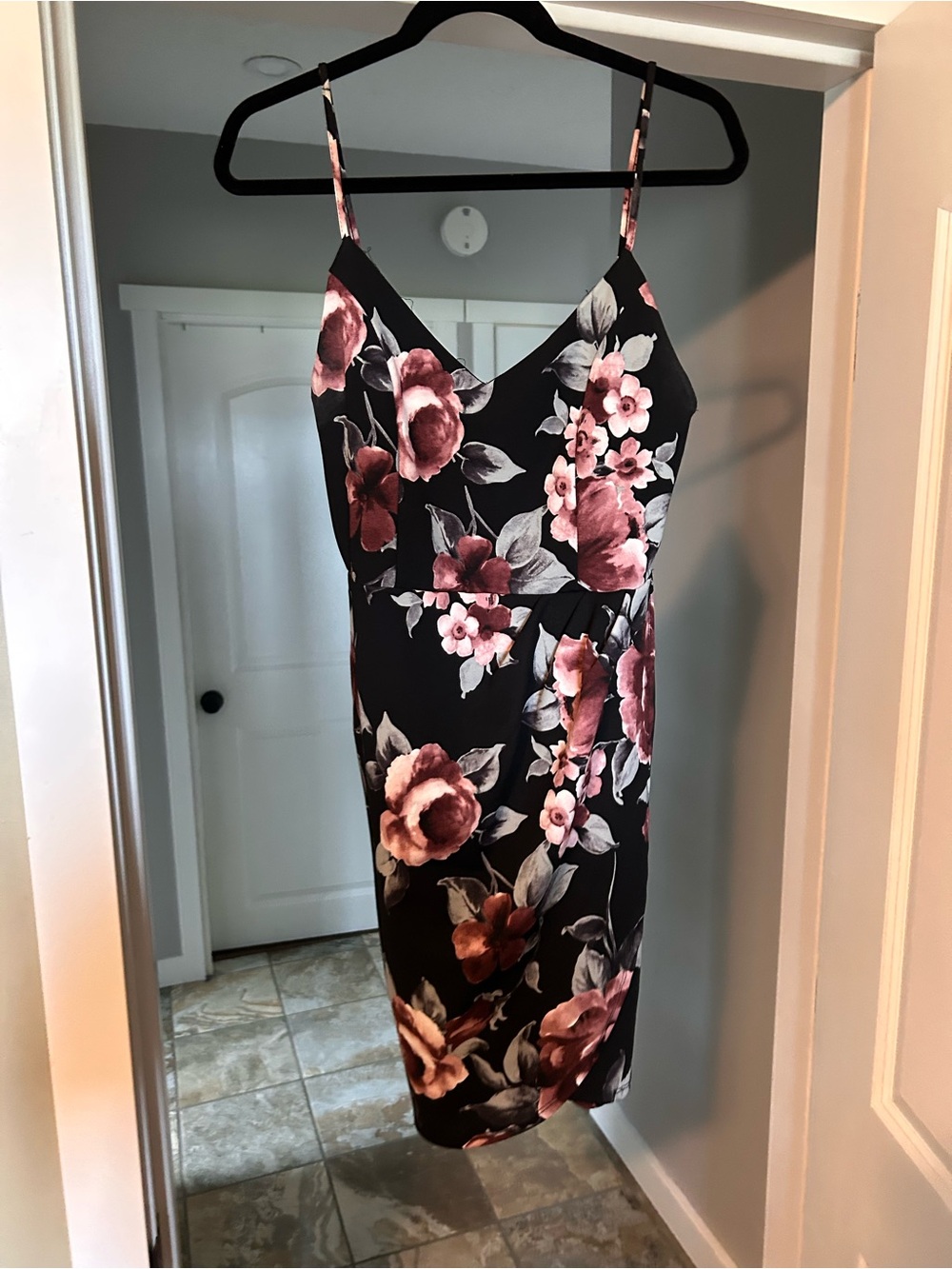Eclipse Black Midi Dress with Rose Floral Print